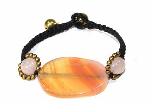 Peach Agate Slice & Rose Quartz Bracelet Silver Hestia