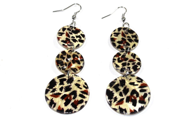 Leopard Print Three Tier Mother Of Pearl Earrings Silver Hestia