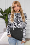 Print Patchwork Hoodie with Kangaroo Pocket