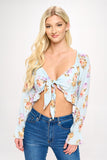 Boho Tie-Front Crop Top with Ruffle Details Indigo Arrowwood