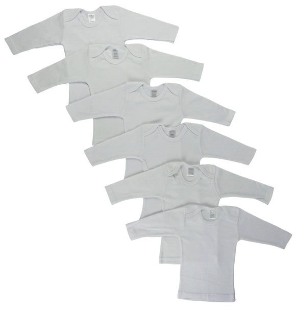 White Long Sleeve Lap T-shirts  6 Pack Emerald Clover