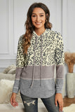 Print Ribbed Texture Color Block Hoodie