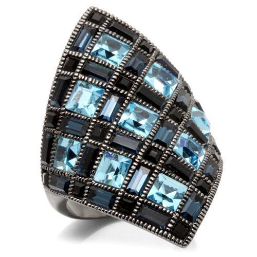 0W235 Ruthenium Brass Ring with Top Grade Crystal