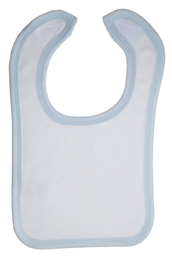 White Terry Bib with Blue Trim Emerald Clover