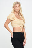 Gingham Smocked Crop Top with Puff Sleeves Indigo Arrowwood