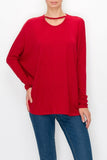Cutout Front Long Sleeve Top - Red Yellow Hera