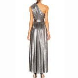 One Shoulder Tie Waist Slit Midi Dress Silver Sam