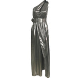 One Shoulder Tie Waist Slit Midi Dress Silver Sam