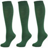 Classic Flat Knit Combed Cotton Knee High Socks 3 Pair Pack
