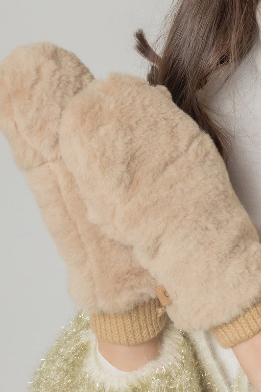Solid Faux Fur Mittens