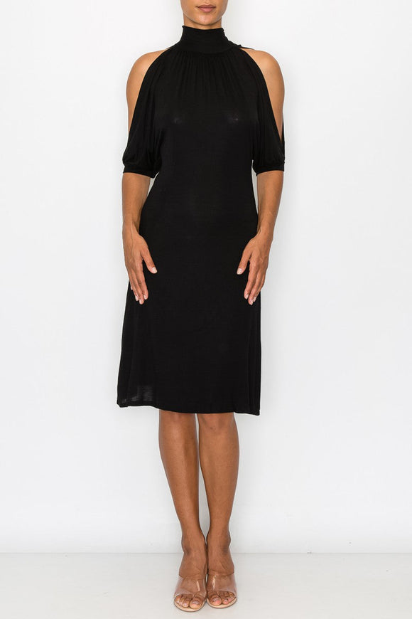 Open Shoulder Sexy Back Dress - Black Yellow Hera