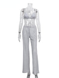 Sleeveless Crop Top & High Waist Pants Set, Blazer Sold Separately