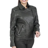 Janet Women's Leather Jacket Azure Metis