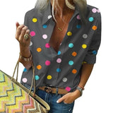 Polka Dot Blouse Turn Down Collar Blouse Silver Sam