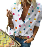Polka Dot Blouse Turn Down Collar Blouse Silver Sam