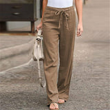 Linen Cotton Elastic Waist Trousers