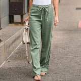 Linen Cotton Elastic Waist Trousers