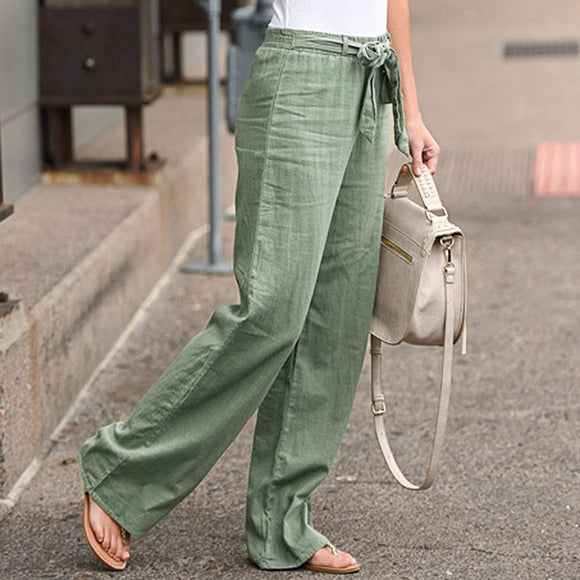 Linen Cotton Elastic Waist Trousers