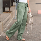 Linen Cotton Elastic Waist Trousers