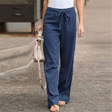 Linen Cotton Elastic Waist Trousers
