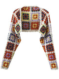 Geometric Plaid Hand Crochet Shawl Cape Bat Cardigan
