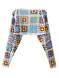 Geometric Plaid Hand Crochet Shawl Cape Bat Cardigan