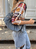 Geometric Plaid Hand Crochet Shawl Cape Bat Cardigan