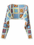 Geometric Plaid Hand Crochet Shawl Cape Bat Cardigan