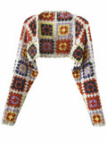 Geometric Plaid Hand Crochet Shawl Cape Bat Cardigan