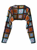 Geometric Plaid Hand Crochet Shawl Cape Bat Cardigan
