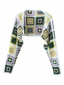 Geometric Plaid Hand Crochet Shawl Cape Bat Cardigan