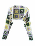 Geometric Plaid Hand Crochet Shawl Cape Bat Cardigan