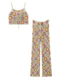 Crochet Camisole Corset Bandage & Lacing Up Waist Full Length Pants