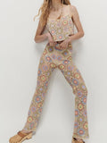 Crochet Camisole Corset Bandage & Lacing Up Waist Full Length Pants