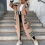 Knitted Cardigan Striped Patchwork Loose Long Outerwear Silver Sam