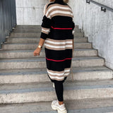 Knitted Cardigan Striped Patchwork Loose Long Outerwear Silver Sam
