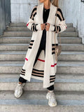Knitted Cardigan Striped Patchwork Loose Long Outerwear Silver Sam