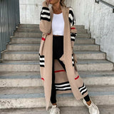 Knitted Cardigan Striped Patchwork Loose Long Outerwear Silver Sam
