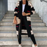 Knitted Cardigan Striped Patchwork Loose Long Outerwear Silver Sam