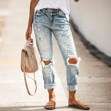 High Waist Denim Pants Ripped Women's Jeans