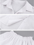 Cotton Linen Long Sleeved Shirt Top Ruffle & Shorts Set