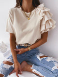 O-Neck Layered Ruffles Blouse Silver Sam