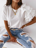O-Neck Layered Ruffles Blouse Silver Sam