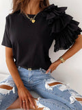 O-Neck Layered Ruffles Blouse Silver Sam