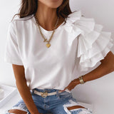 O-Neck Layered Ruffles Blouse Silver Sam