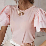 O-Neck Layered Ruffles Blouse Silver Sam