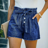 High Waist Patchwork Loose Shorts with Belt
