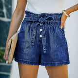 High Waist Patchwork Loose Shorts with Belt