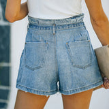 High Waist Patchwork Loose Shorts with Belt