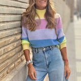Turtleneck Knitted Sweater Contrast Striped Loose Pullover